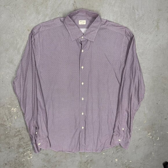XACUS Dress Shirt Made in Italy Geometric Purple Long Sleeve Cotton 17 1/2 XL - Picture 2 of 8